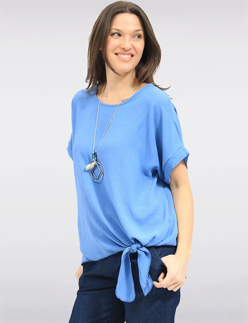 Haut à Manches Courtes Texturé Noué Sur le Devant Avec Collier par Froccella