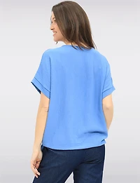 Haut à Manches Courtes Texturé Noué Sur le Devant Avec Collier par Froccella