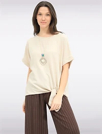 Haut à Manches Courtes Texturé Noué Sur le Devant Avec Collier par Froccella