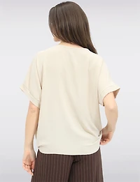 Haut à Manches Courtes Texturé Noué Sur le Devant Avec Collier par Froccella
