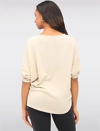 Blouse Unie Froissée à Col V Boutonnée et Nouée L’avant par Froccella
