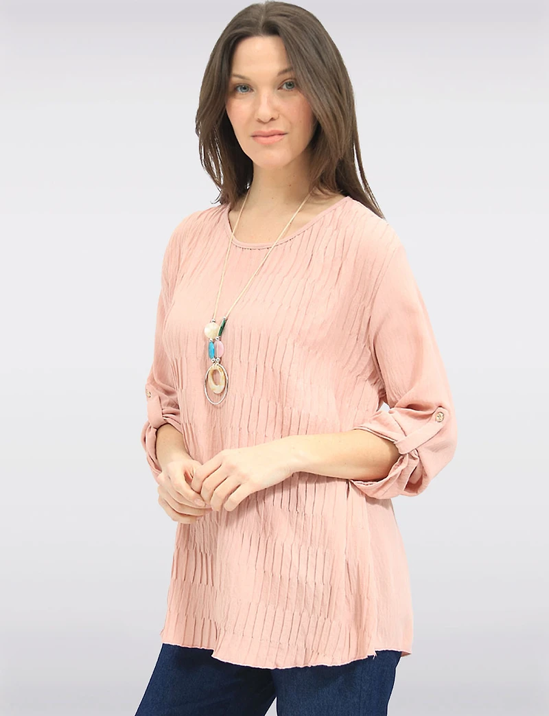 Haut Plissé sur le Devant avec Manches Ajustables & Collier Inclus par Froccella
