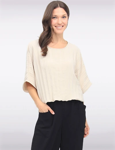 Haut Élégant Léger Plissé à Manches Dolman avec Ourlet Élastique par Froccella