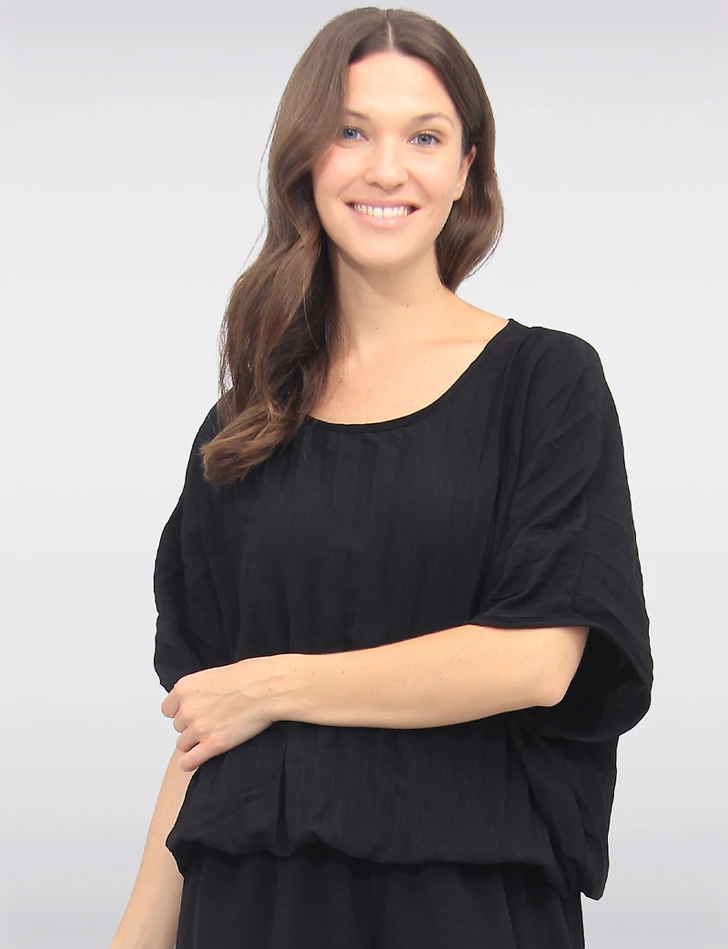Haut Élégant Léger Plissé à Manches Dolman avec Ourlet Élastique par Froccella