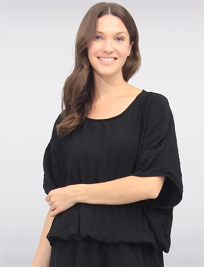 Haut Élégant Léger Plissé à Manches Dolman avec Ourlet Élastique par Froccella