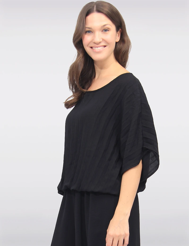 Haut Élégant Léger Plissé à Manches Dolman avec Ourlet Élastique par Froccella