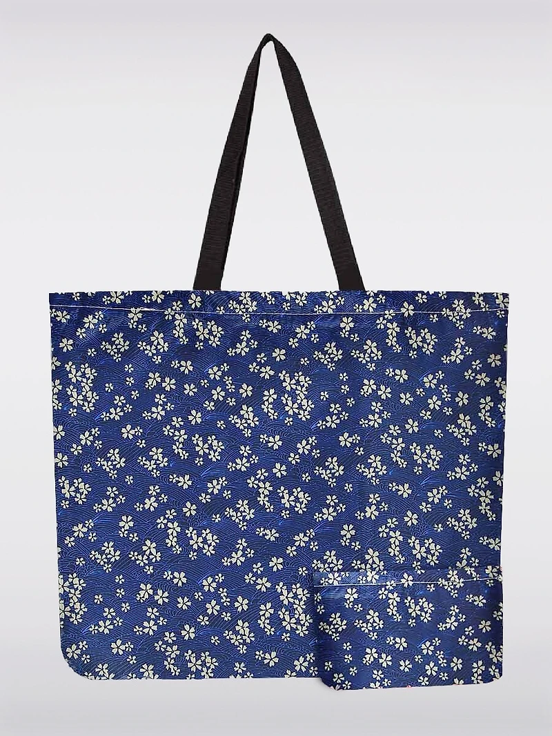Sac Tote Bleu Imprimé Réutilisable et Pliable - Léger, Recyclé et Compact