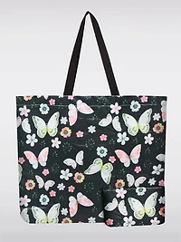 Sac Tote Pliable Réutilisable Noir Motif Papillons  | Léger, Recyclé & Compact