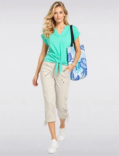 Sac Fourre-Tout Léger, Pliable & Réutilisable en Bleu avec Motif Feuillage