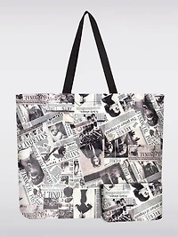 Sac Tote Pliable Réutilisable Motif Style Journal | Léger, Recyclé et Compact
