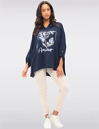 Pantalon Extensible Froissé Ajusté Uni avec Taille Élastique par Froccella