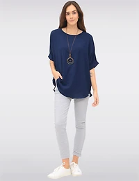 Pantalon Extensible Froissé Ajusté Uni avec Taille Élastique par Froccella