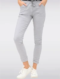 Pantalon Extensible Froissé Ajusté Uni avec Taille Élastique par Froccella