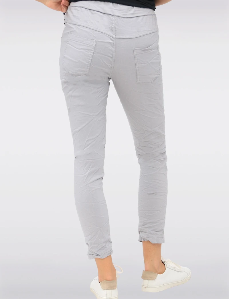 Pantalon Extensible Froissé Ajusté Uni avec Taille Élastique par Froccella
