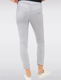 Pantalon Extensible Froissé Ajusté Uni avec Taille Élastique par Froccella