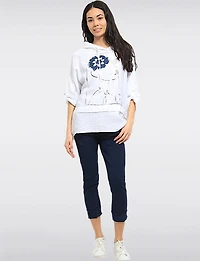 Pantalon Extensible Froissé Ajusté Uni avec Taille Élastique par Froccella