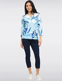 Pantalon Extensible Froissé Ajusté Uni avec Taille Élastique par Froccella
