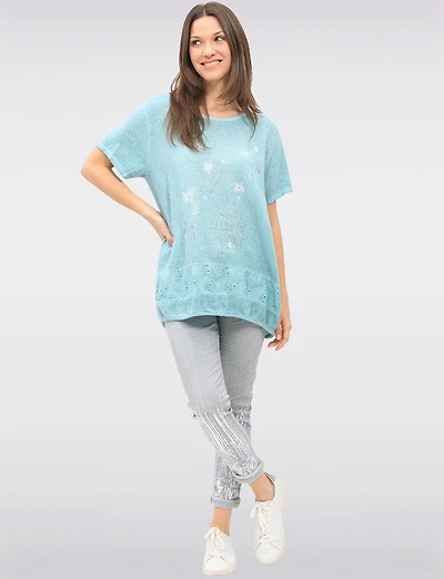 Pantalon Ajusté Froissé à Taille Réglable & Détails Métallisés par Froccella