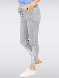 Pantalon Ajusté Froissé à Taille Réglable & Détails Métallisés par Froccella