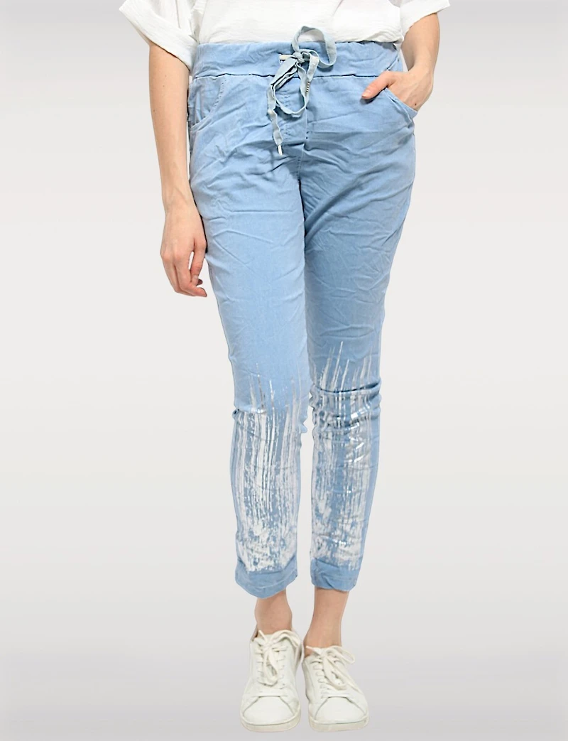 Pantalon Ajusté Froissé à Taille Réglable & Détails Métallisés par Froccella