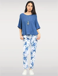 Pantalon Slim Extensible À Imprimé Floral Bleu Et Blanc Froissé Par Froccella