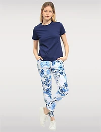 Pantalon Extensible Froissé Ajusté à Fleurs avec Taille Élastique par Froccella