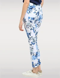 Pantalon Extensible Froissé Ajusté à Fleurs avec Taille Élastique par Froccella