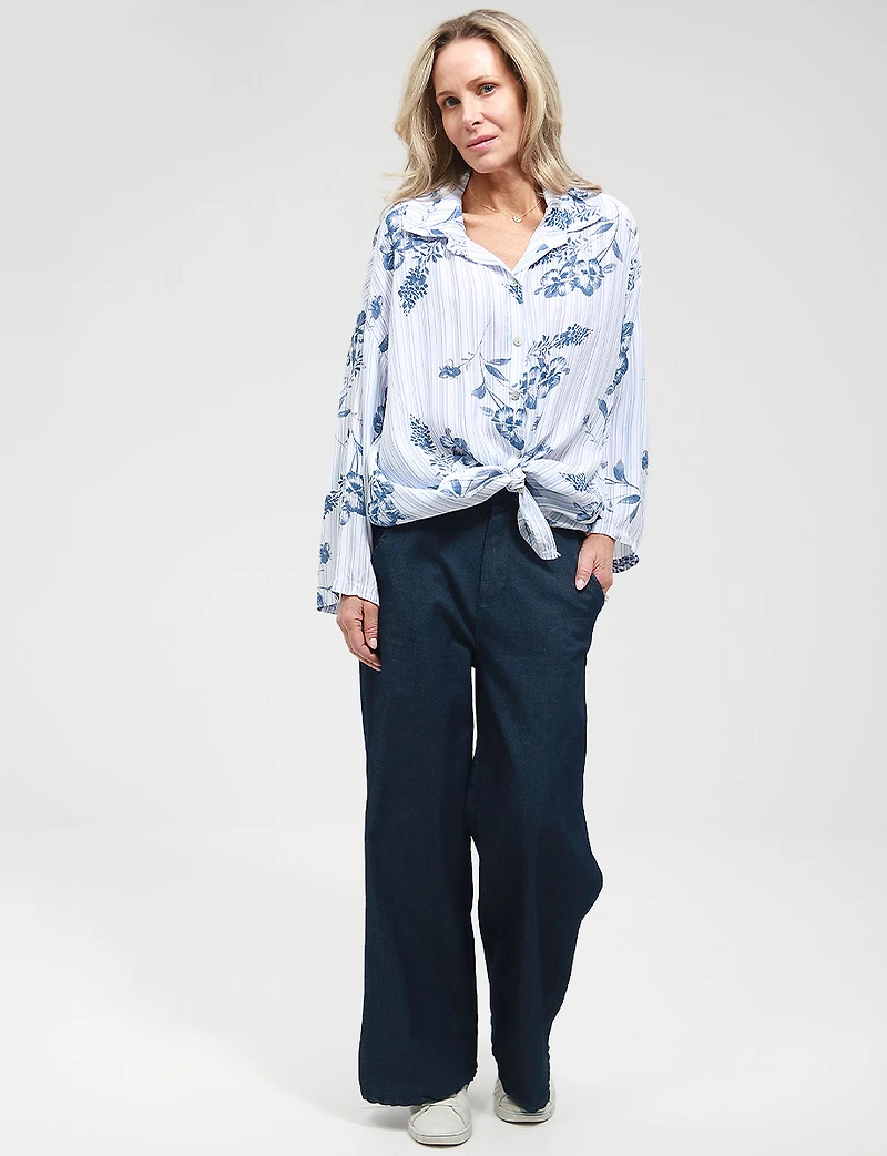 Chemisier Boutonné à Motif Floral Rayé avec Manches 3/4 Ajustables par Froccella
