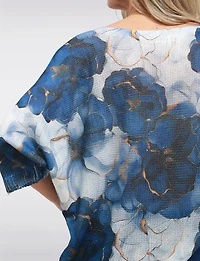 Haut Tricoté à Manches 3/4 Dolman Motifs Bleu Floral & Col Rond par Froccella