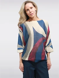 Haut Tricoté à Manches 3/4 Dolman avec Motifs Abstrait & Col Rond par Froccella