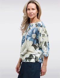 Haut Tricoté à Manches 3/4 Dolman avec Motifs Fleuries & Col Rond par Froccella