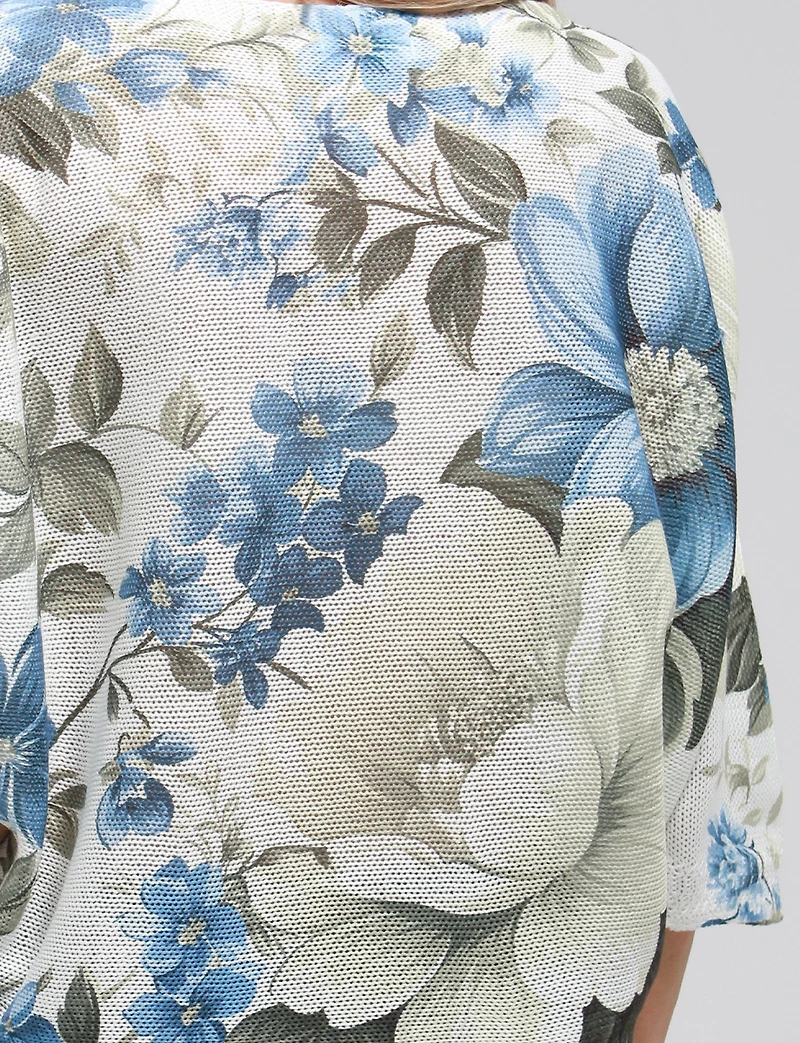 Haut Tricoté à Manches 3/4 Dolman avec Motifs Fleuries & Col Rond par Froccella