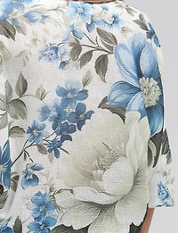 Haut Tricoté à Manches 3/4 Dolman avec Motifs Fleuries & Col Rond par Froccella