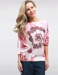 Haut en Tricot à Manches Dolman & Col Rond avec Motif Floral Bleu par Froccella