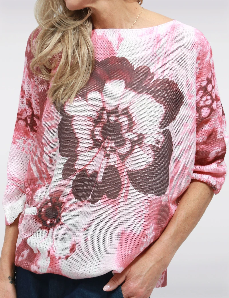 Haut en Tricot à Manches Dolman & Col Rond avec Motif Floral Bleu par Froccella