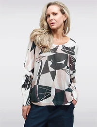 Haut Tricot Fin à Manches Dolman & Col Rond avec Motif de Chats par Froccella