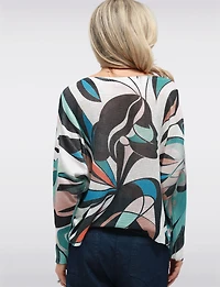 Pull en Tricot à Manches Dolman & Col Rond avec Motif Visage Abstrait Froccella