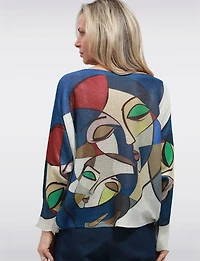 Pull Fin à Manches Dolman et Encolure Large avec Motif Abstrait par Froccella