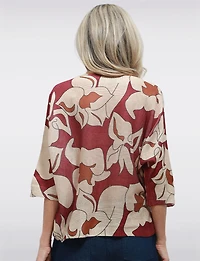 Haut Tricoté à Manches 3/4 Dolman avec Motifs Floraux & Col Rond par Froccella