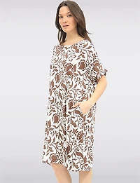 Robe Tunique Midi Froccella à Imprimé Manches Courtes, Col Rond Avec Poches