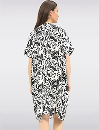 Robe Tunique Midi Froccella à Imprimé Manches Courtes, Col Rond Avec Poches