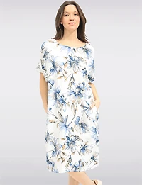 Robe Midi Décontractée Froccella à Imprimé Floral Rayé Avec Poches Latérales