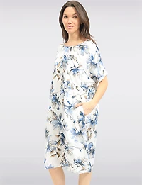 Robe Midi Décontractée Froccella à Imprimé Floral Rayé Avec Poches Latérales