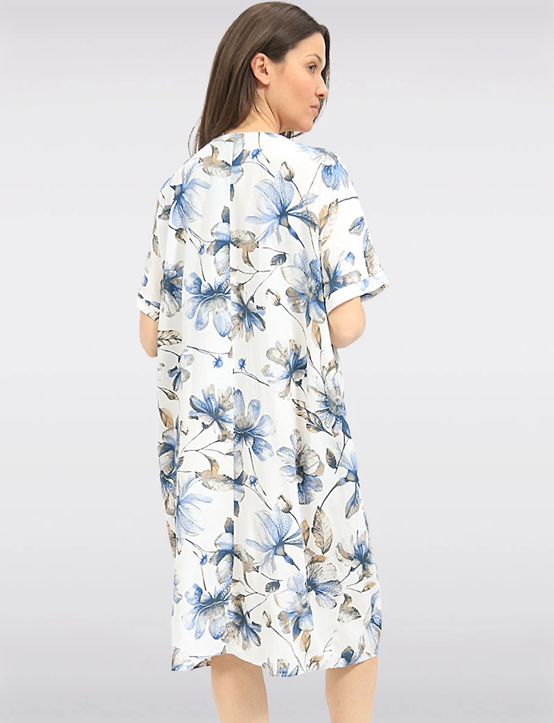 Robe Midi Décontractée Froccella à Imprimé Floral Rayé Avec Poches Latérales