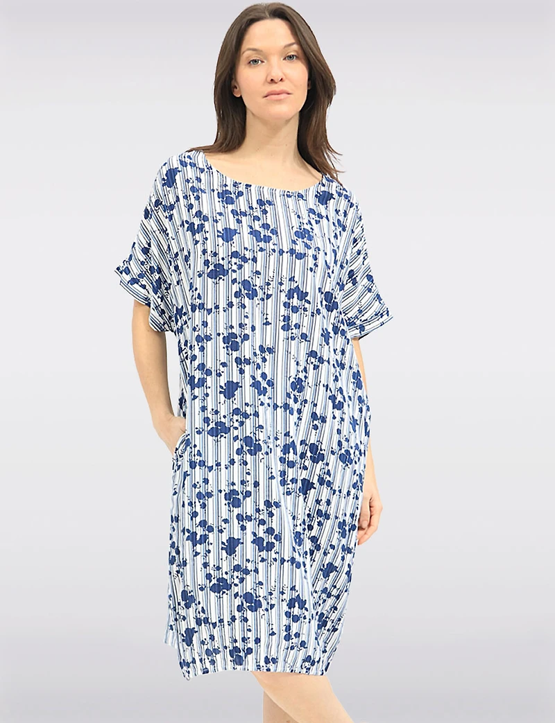 Robe Midi Florale Décontractée Froccella à Manches Courtes & Poches Latérales