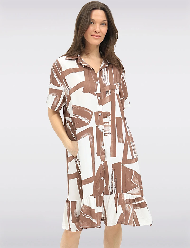 Robe Chemise Midi Froccella à Imprimé Abstrait Avec Manches Courtes & Poches