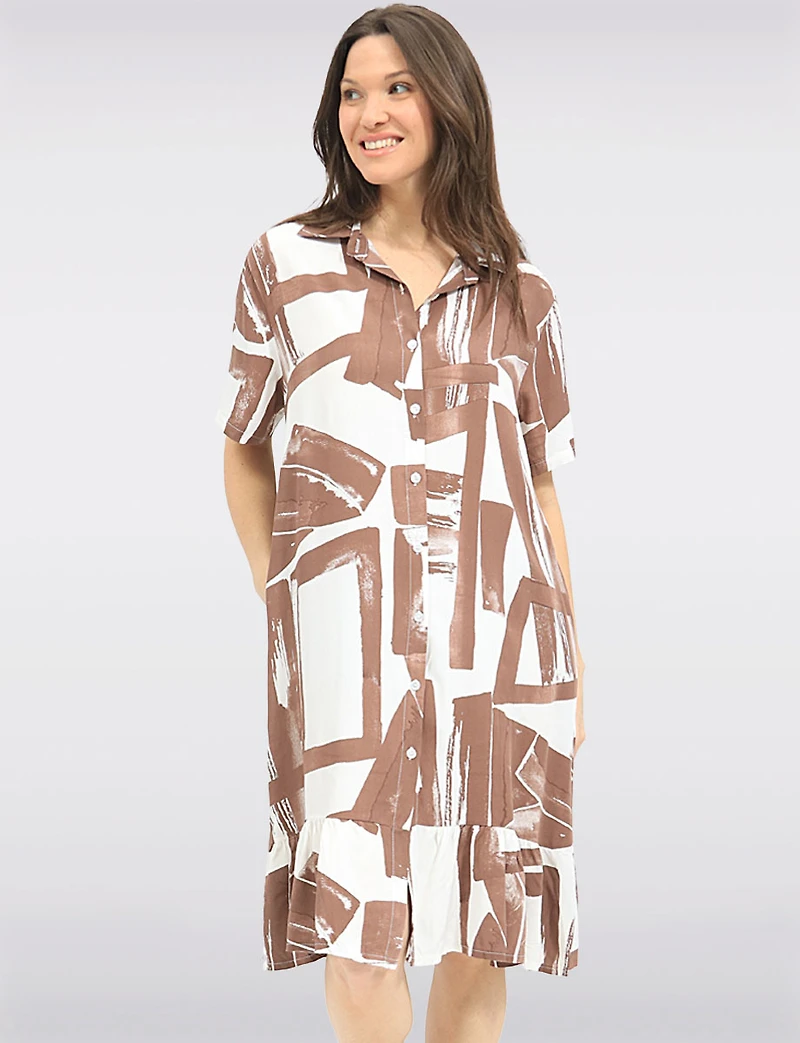 Robe Chemise Midi Froccella à Imprimé Abstrait Avec Manches Courtes & Poches