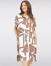 Robe Chemise Midi Froccella à Imprimé Abstrait Avec Manches Courtes & Poches