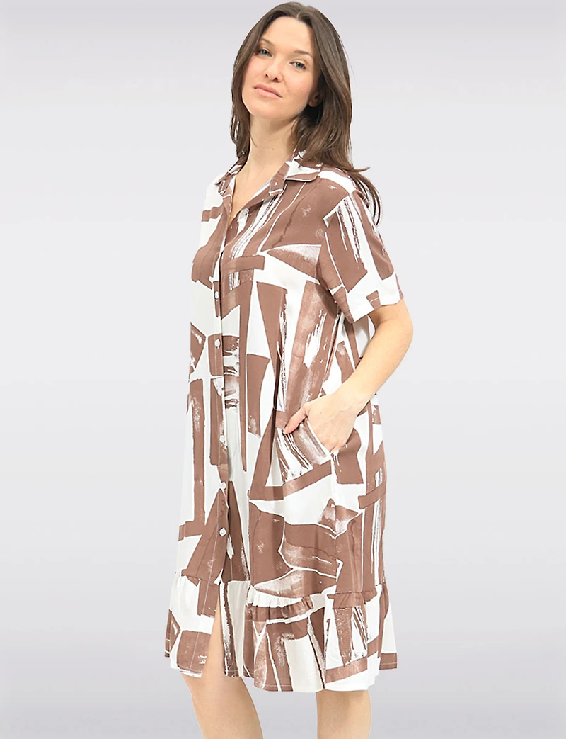 Robe Chemise Midi Froccella à Imprimé Abstrait Avec Manches Courtes & Poches