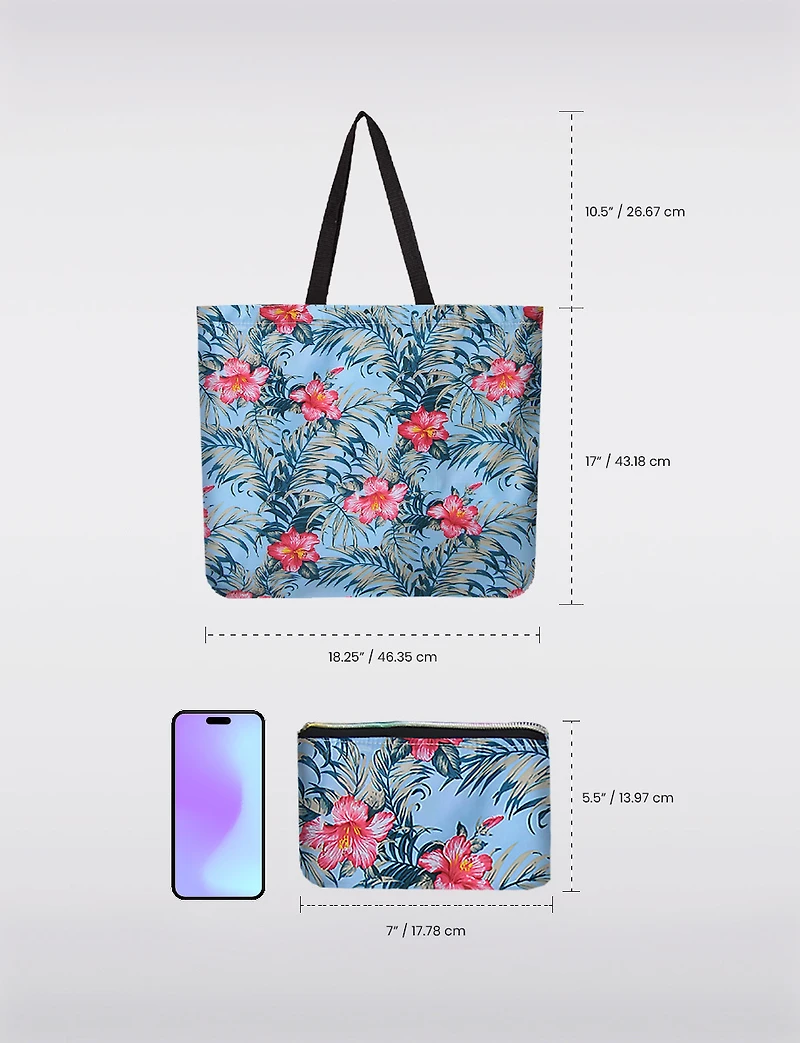Sac Tote Pliable Réutilisable Motif Floral Gris | Léger, Recyclé et Compact